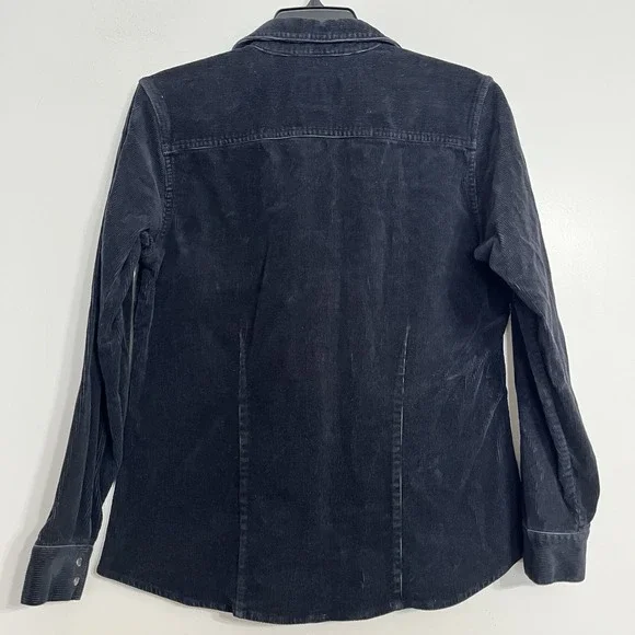 Cabelas Vintage Corduroy Jacket Black Size Medium Snap Button Collar Long Womens - Picture 6 of 6